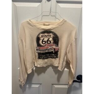 Altar'd State Route 66 Cropped Thermal Waffle Knit Long Sleeve‎ Top